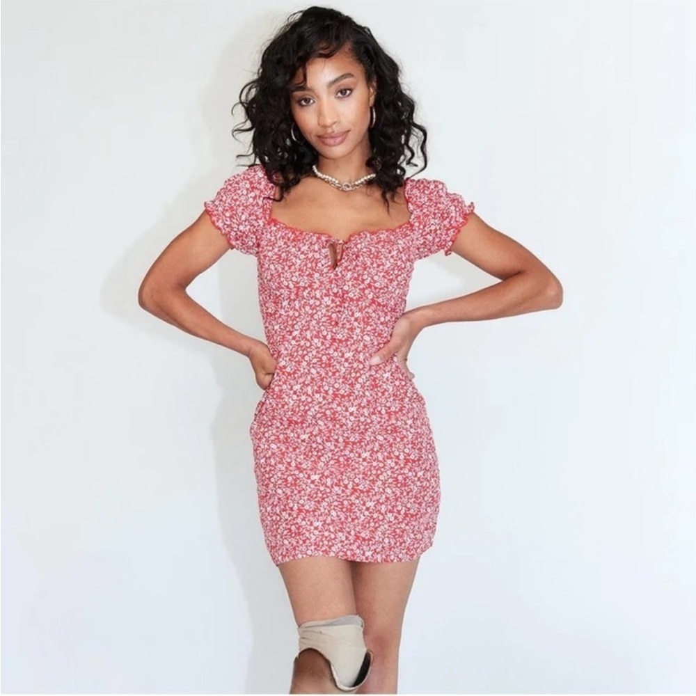Princess Polly Red Floral Mini Dress Size 2 Feminine Romantic Ruffle Festival